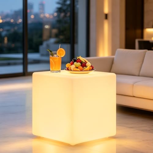 COPU 20 inch Large LED Light Cube Chair, RGBW Color Cube Lamp with Remote