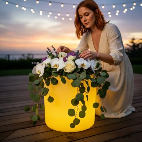 COPU LED Flower Pot Light with Remote, 16 inch Garden Pot Light, Cylinder
